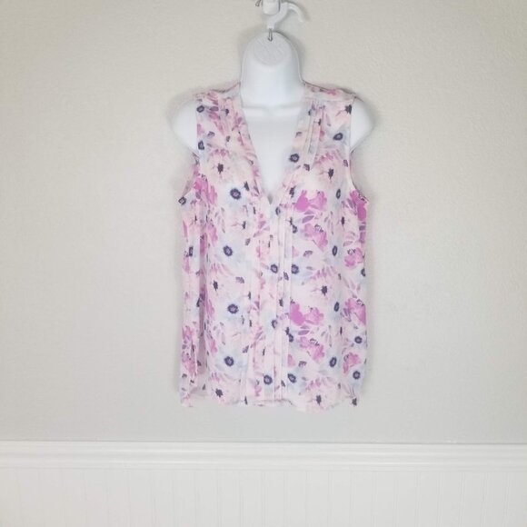 GNW Great Northwest Watercolor Pastel Floral Sleeveless v-neck Blouse Flowy - Picture 1 of 7